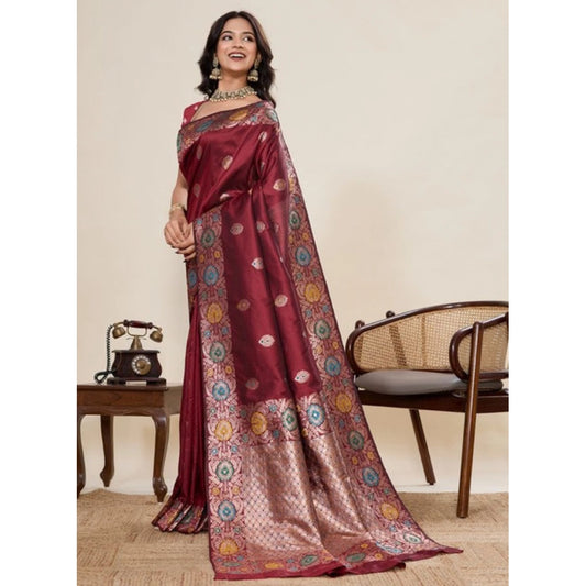 Glorious Women's Faux Banarasi Silk Woven Saree With Blouse Piece