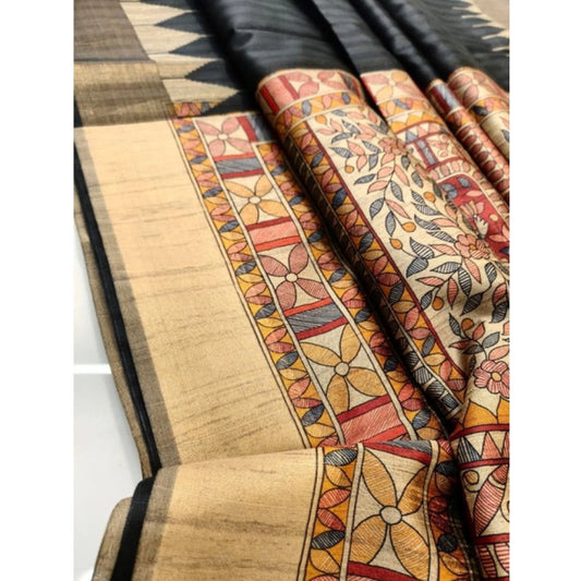 Superb Women's Tussar Silk Madhubani Saree With Blouse Piece