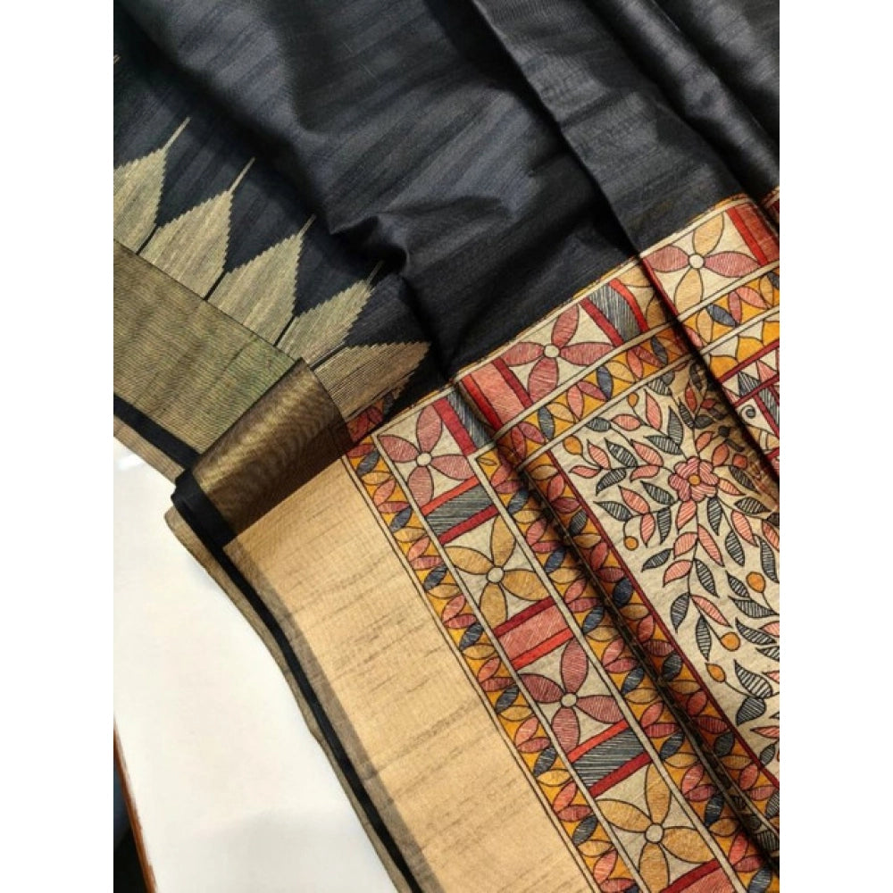 Superb Women's Tussar Silk Madhubani Saree With Blouse Piece