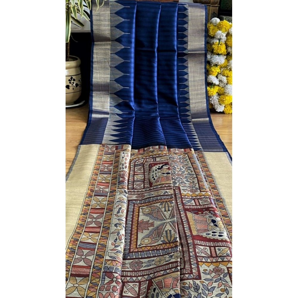 Superb Women's Tussar Silk Madhubani Saree With Blouse Piece