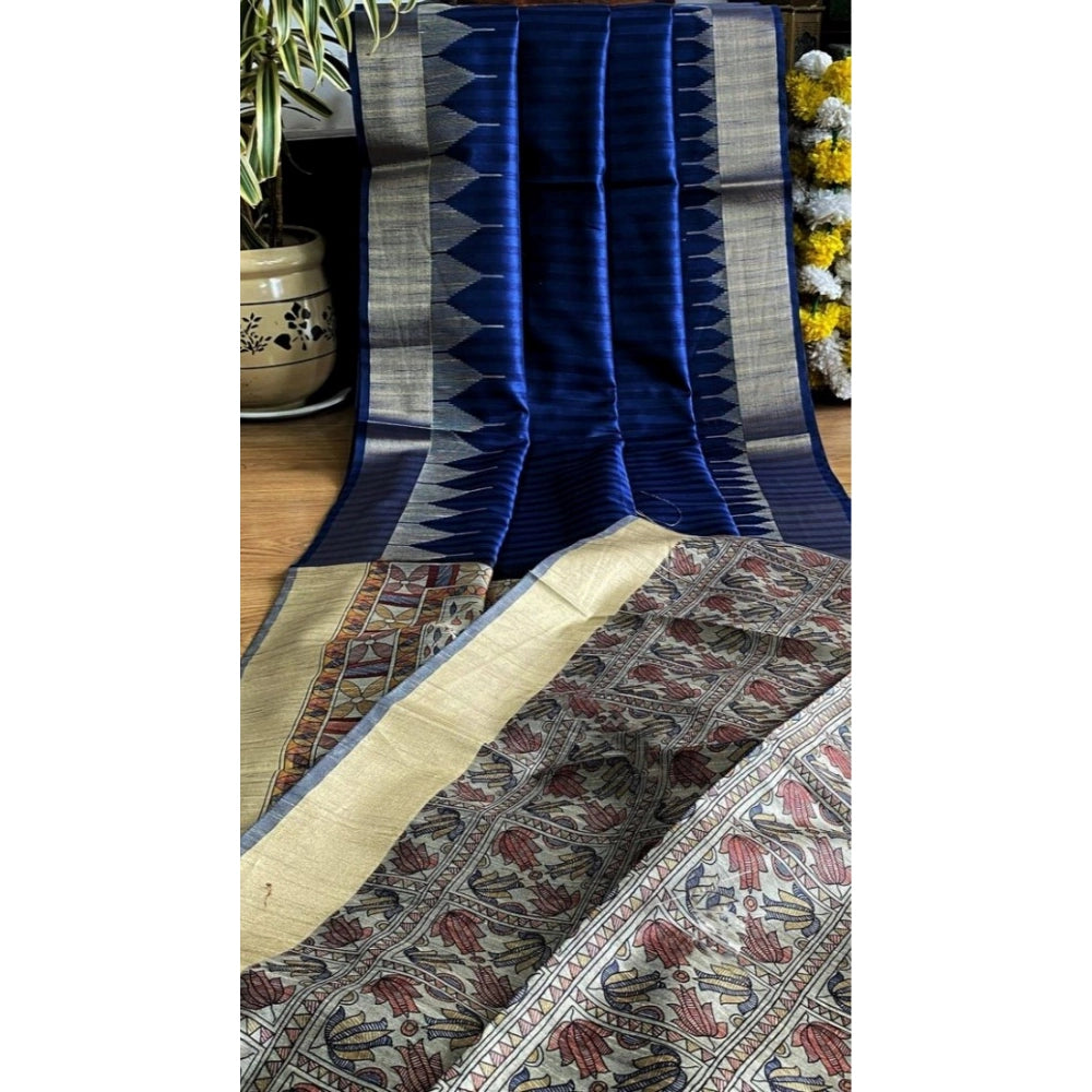 Superb Women's Tussar Silk Madhubani Saree With Blouse Piece