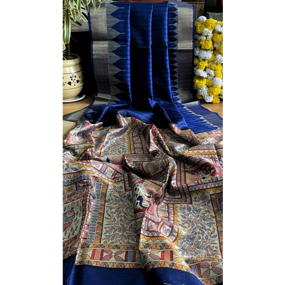 Superb Women's Tussar Silk Madhubani Saree With Blouse Piece