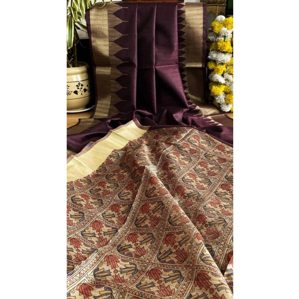 Superb Women's Tussar Silk Madhubani Saree With Blouse Piece