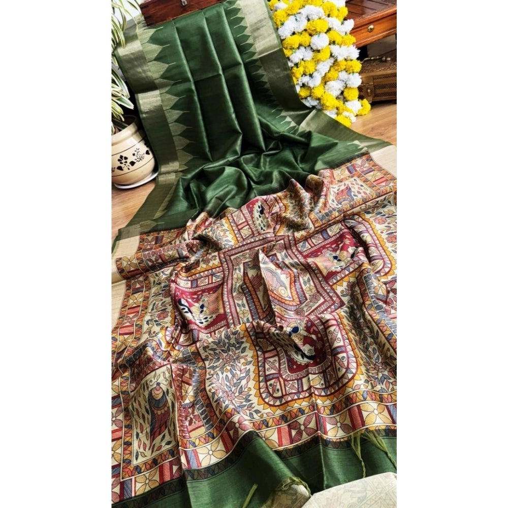 Superb Women's Tussar Silk Madhubani Saree With Blouse Piece