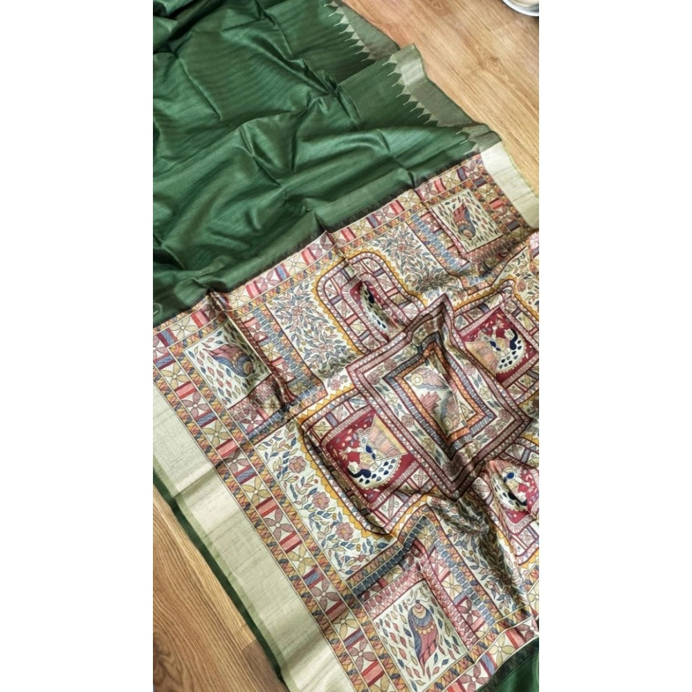 Superb Women's Tussar Silk Madhubani Saree With Blouse Piece