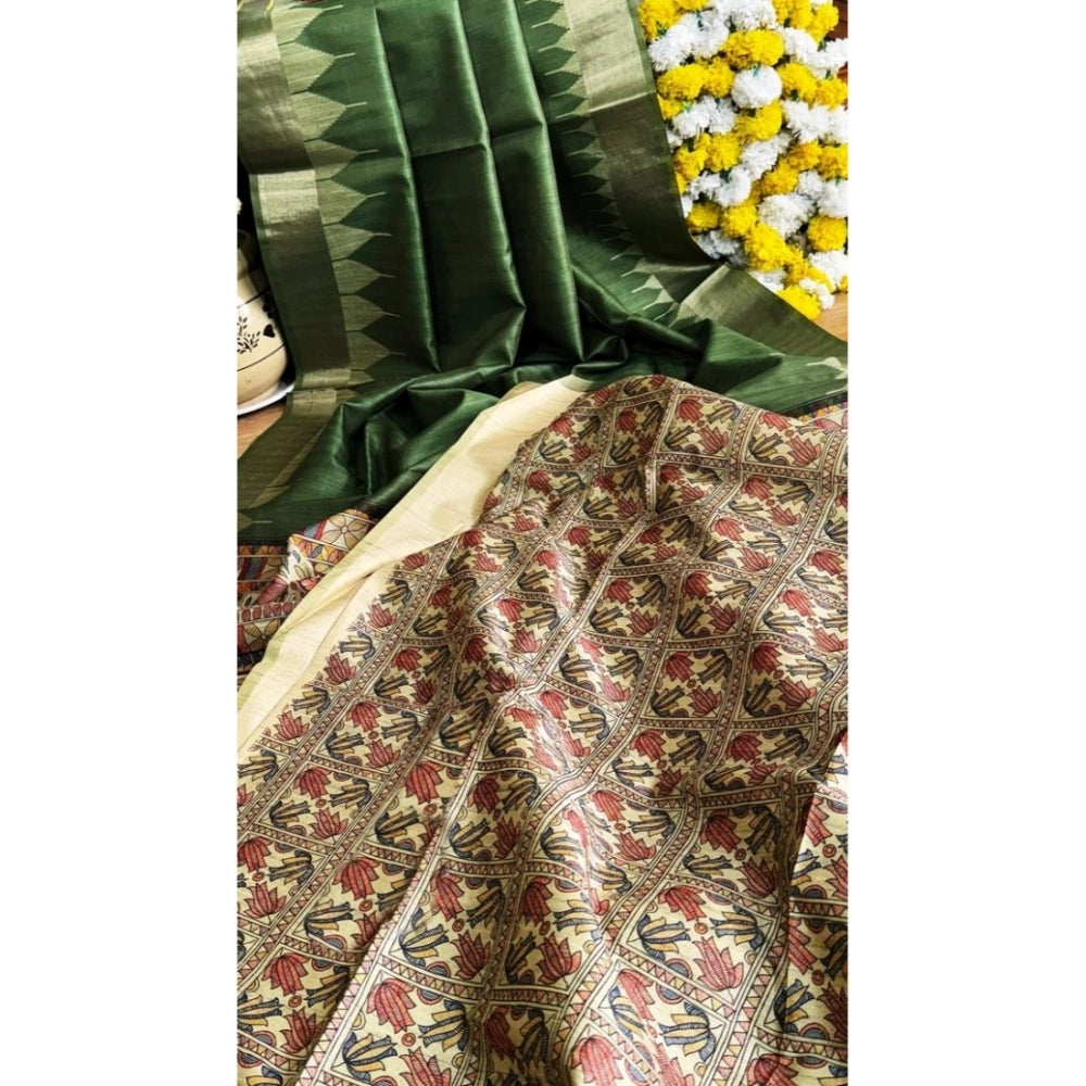 Superb Women's Tussar Silk Madhubani Saree With Blouse Piece