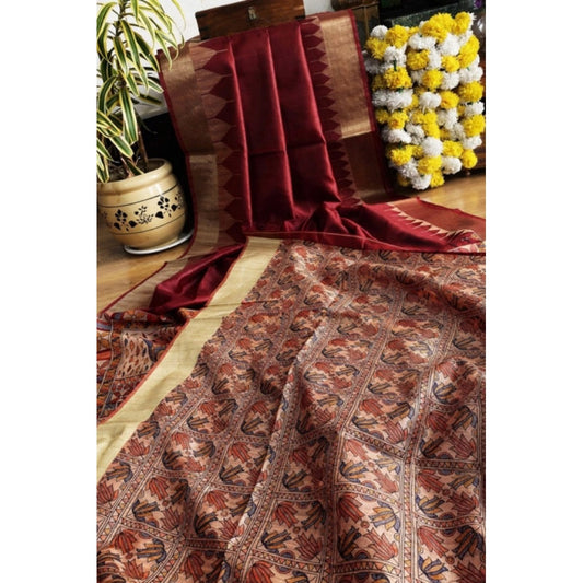 Superb Women's Tussar Silk Madhubani Saree With Blouse Piece