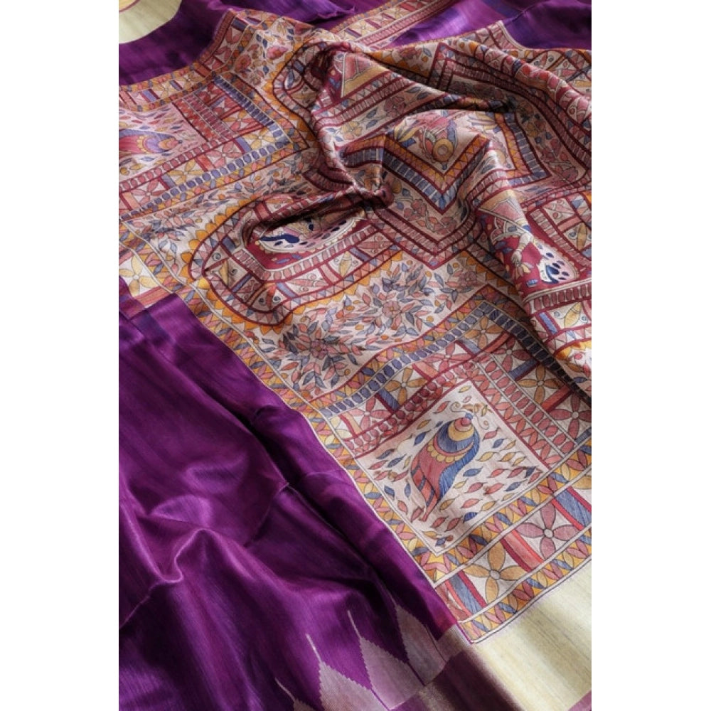 Superb Women's Tussar Silk Madhubani Saree With Blouse Piece
