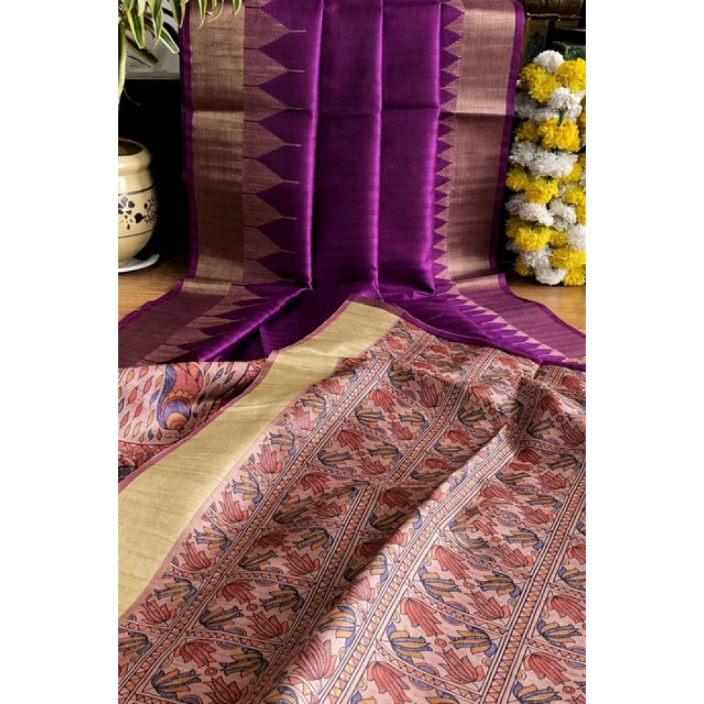 Superb Women's Tussar Silk Madhubani Saree With Blouse Piece
