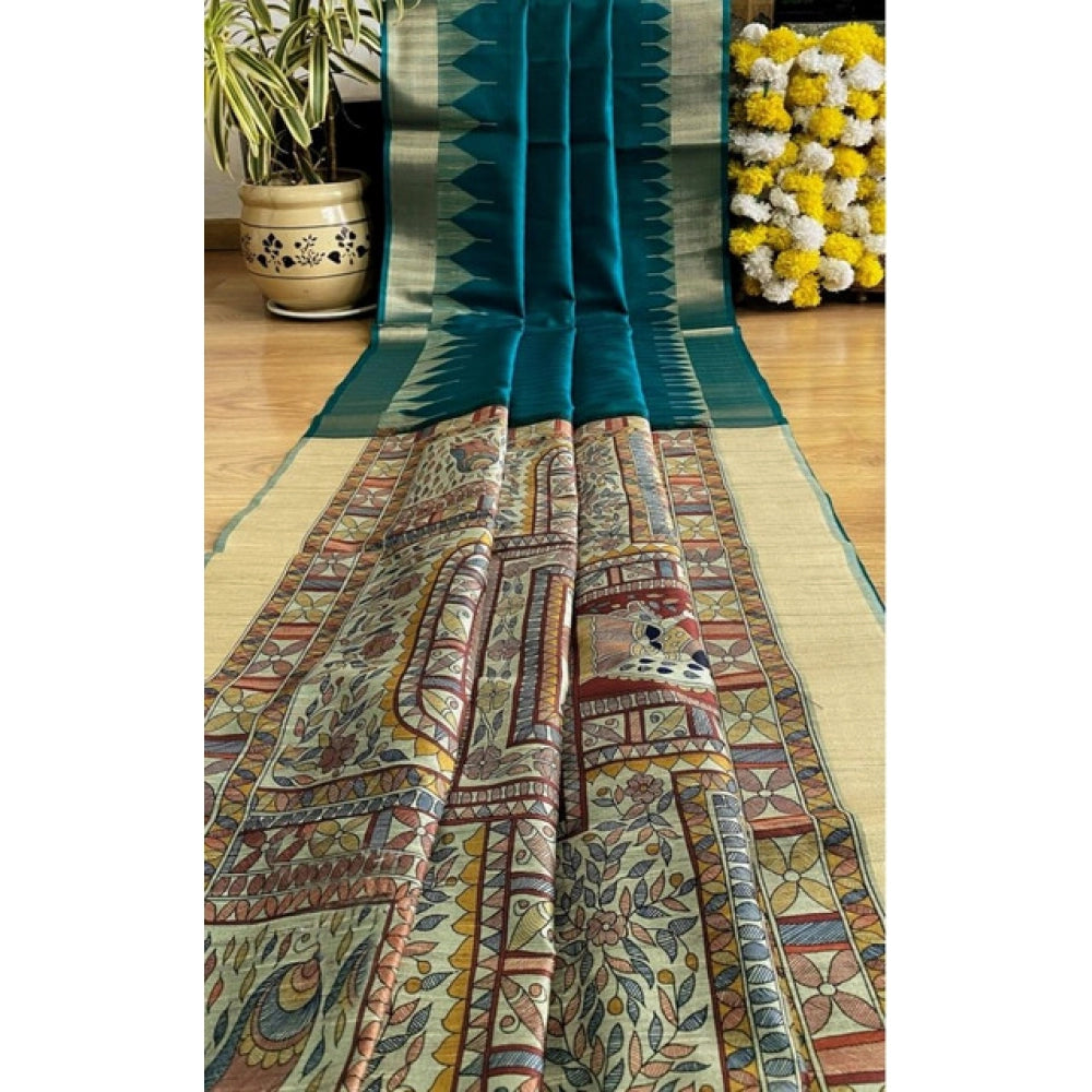 Superb Women's Tussar Silk Madhubani Saree With Blouse Piece