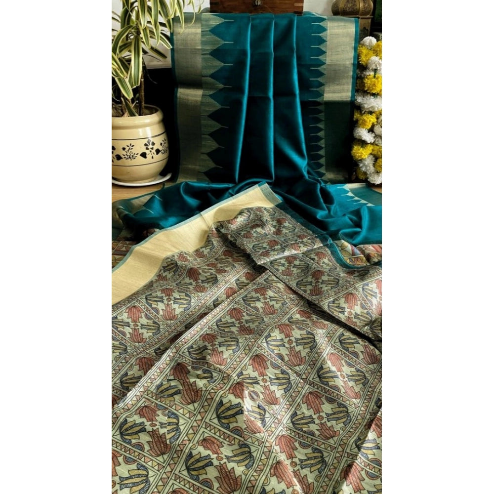 Superb Women's Tussar Silk Madhubani Saree With Blouse Piece