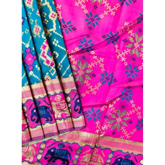 Dazzling Women's Patola Silk Meena And Zari Woven Saree With Blouse Piece