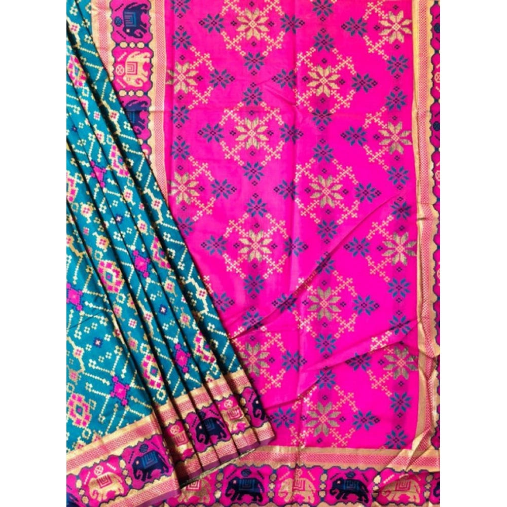 Dazzling Women's Patola Silk Meena And Zari Woven Saree With Blouse Piece