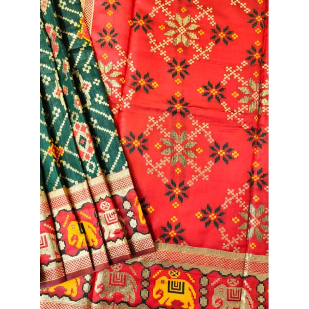 Dazzling Women's Patola Silk Meena And Zari Woven Saree With Blouse Piece
