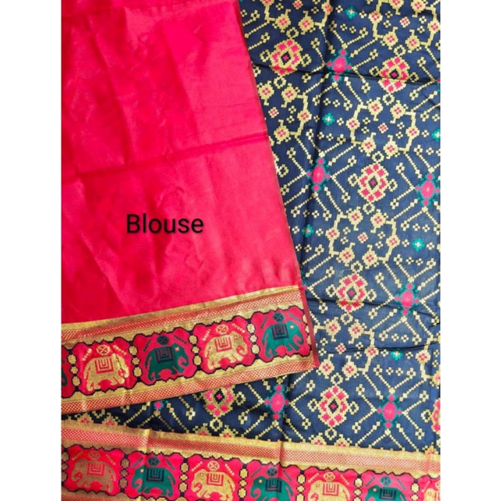 Dazzling Women's Patola Silk Meena And Zari Woven Saree With Blouse Piece