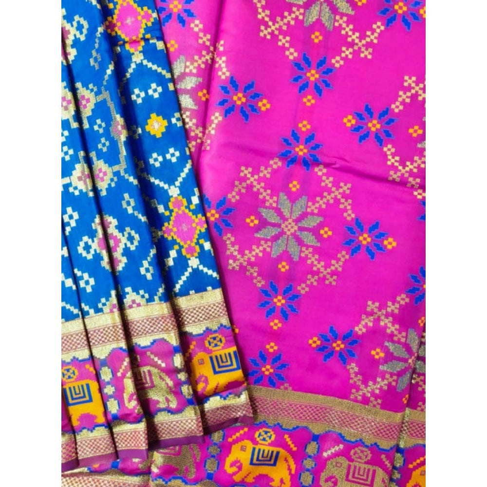 Dazzling Women's Patola Silk Meena And Zari Woven Saree With Blouse Piece