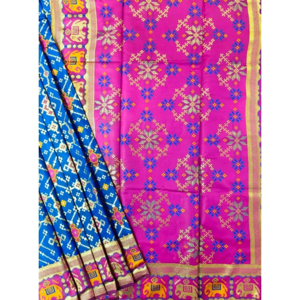 Dazzling Women's Patola Silk Meena And Zari Woven Saree With Blouse Piece