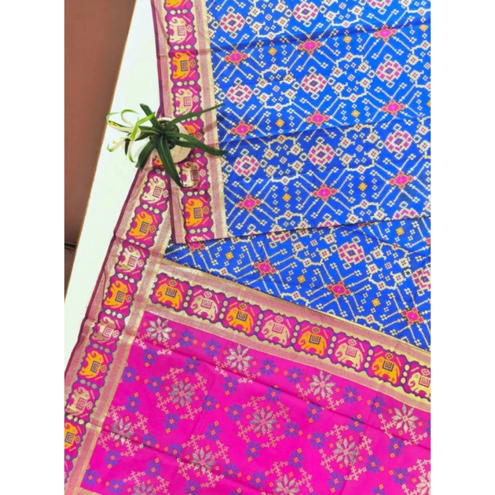 Dazzling Women's Patola Silk Meena And Zari Woven Saree With Blouse Piece