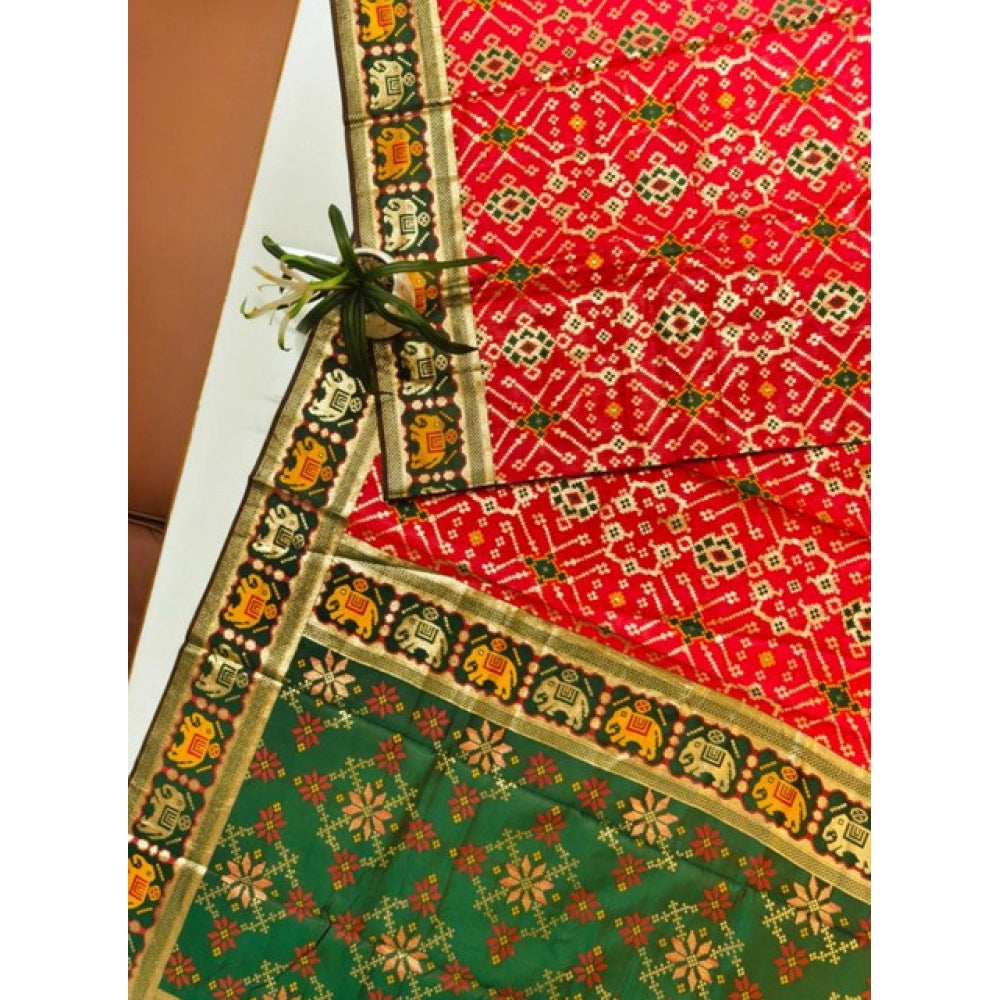Dazzling Women's Patola Silk Meena And Zari Woven Saree With Blouse Piece
