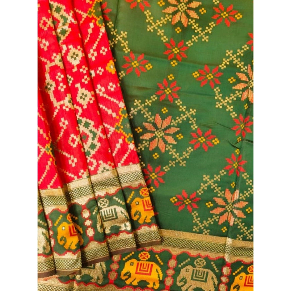 Dazzling Women's Patola Silk Meena And Zari Woven Saree With Blouse Piece