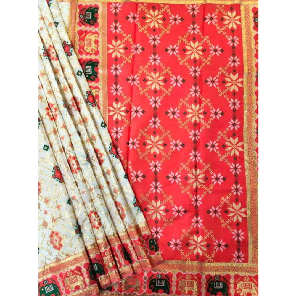Dazzling Women's Patola Silk Meena And Zari Woven Saree With Blouse Piece