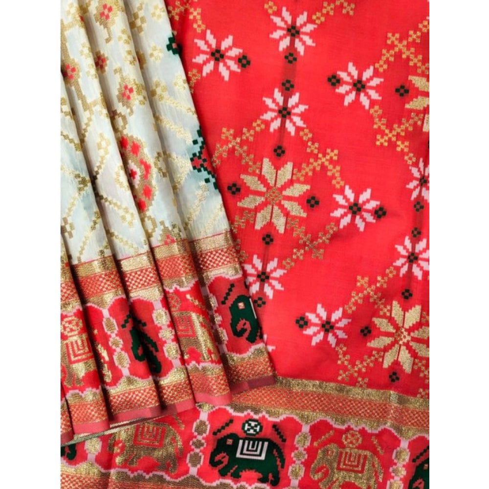 Dazzling Women's Patola Silk Meena And Zari Woven Saree With Blouse Piece