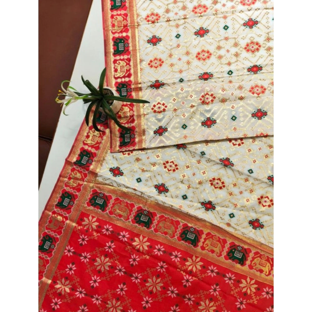 Dazzling Women's Patola Silk Meena And Zari Woven Saree With Blouse Piece