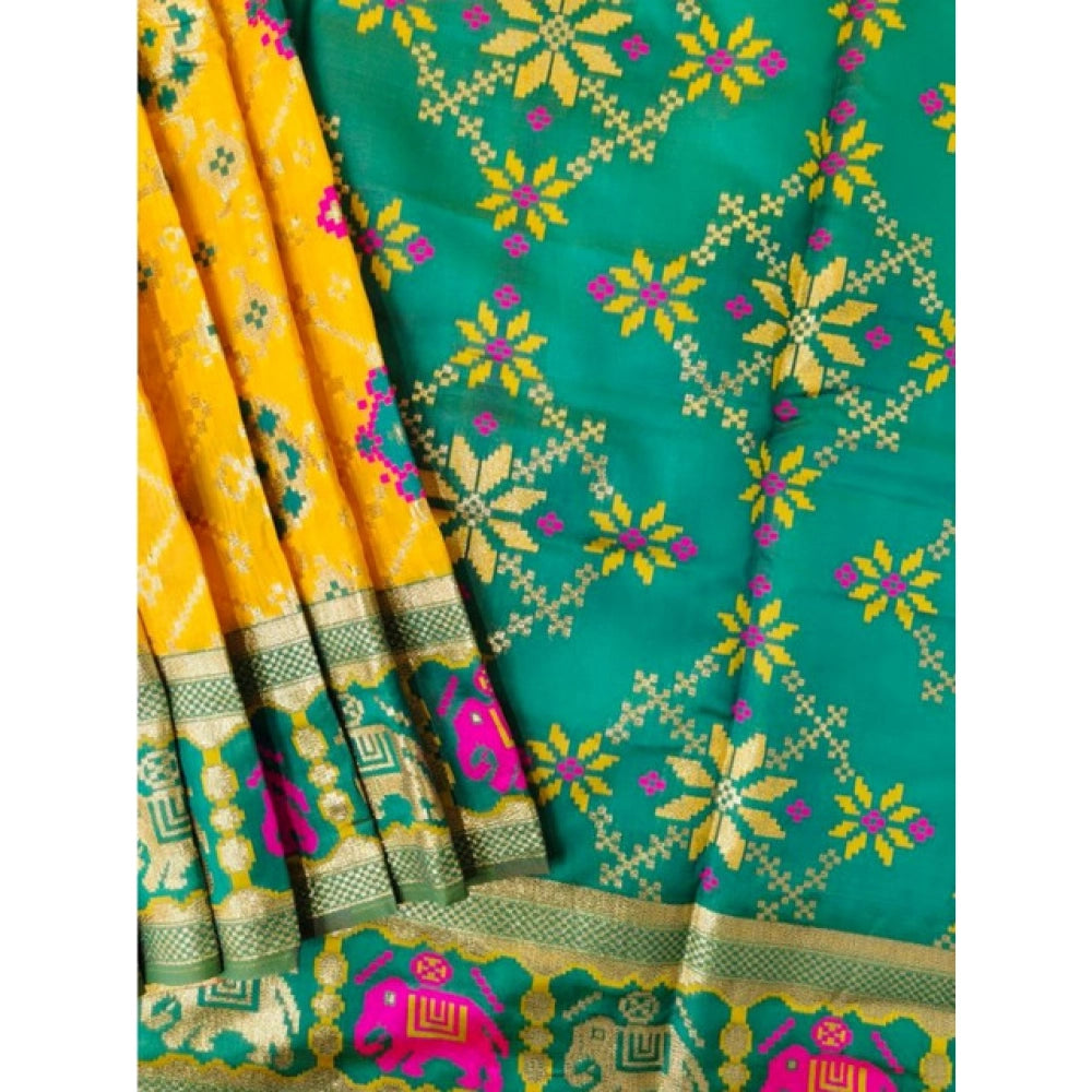 Dazzling Women's Patola Silk Meena And Zari Woven Saree With Blouse Piece