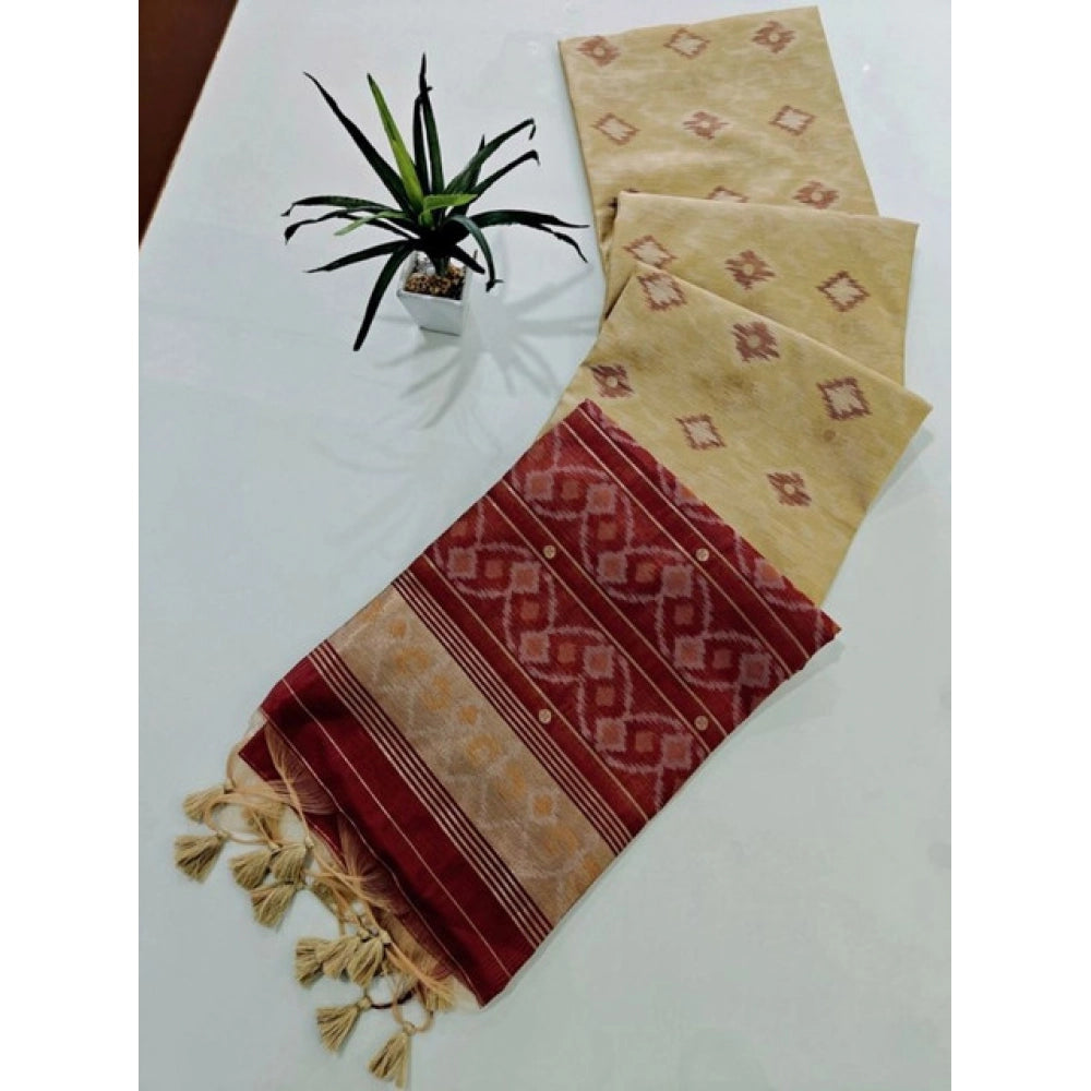 Tremendous Women's Raw Silk Ikkat Saree With Blouse Piece