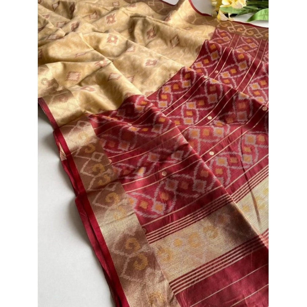 Tremendous Women's Raw Silk Ikkat Saree With Blouse Piece