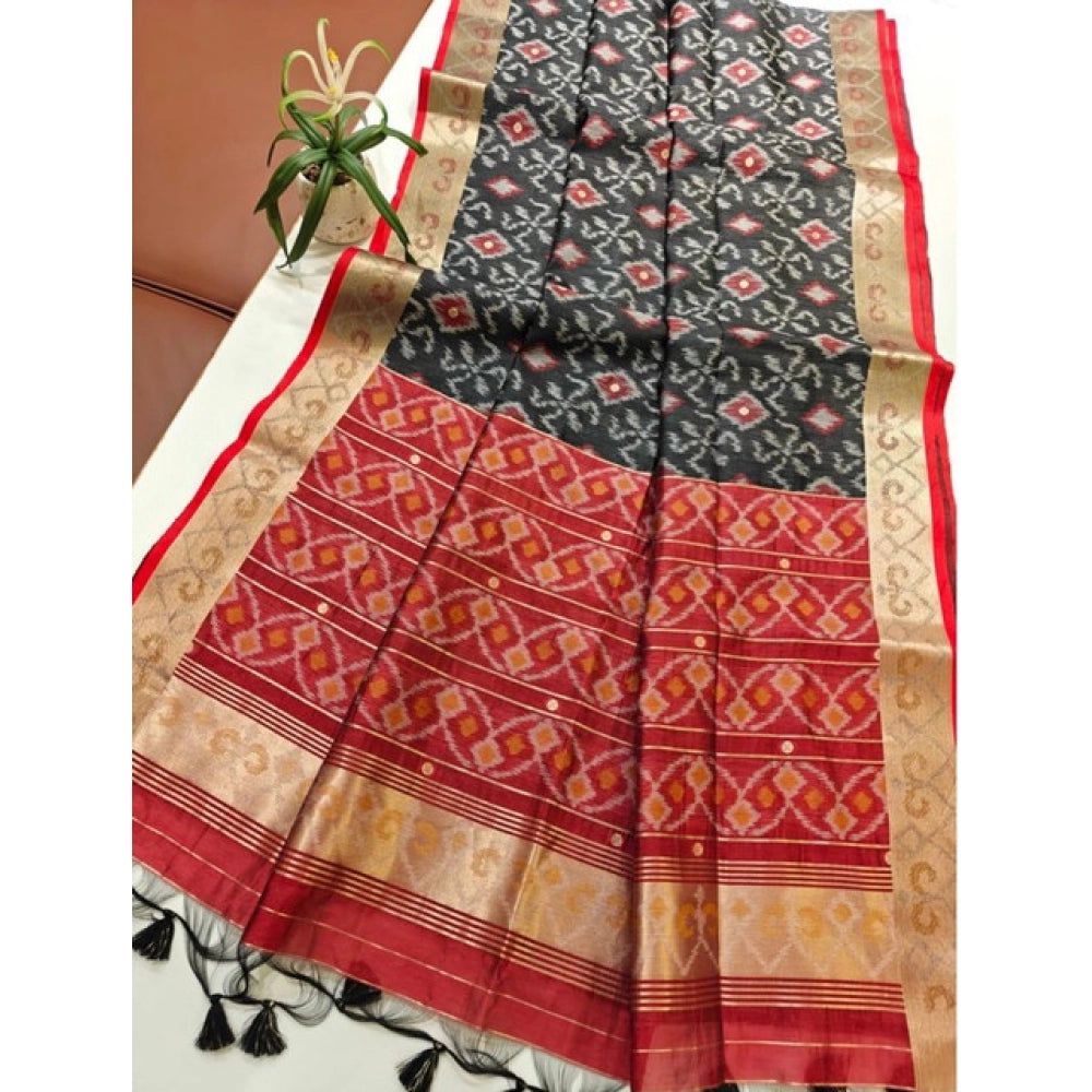 Tremendous Women's Raw Silk Ikkat Saree With Blouse Piece