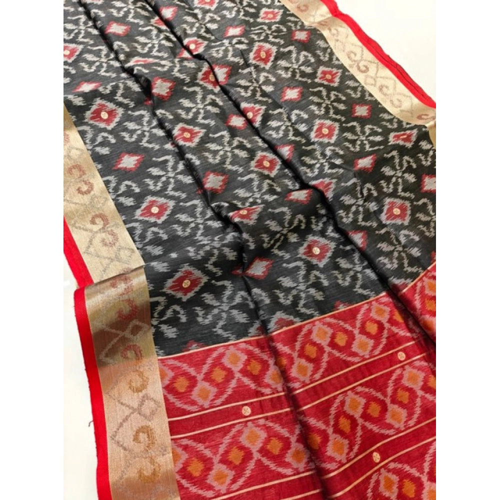 Tremendous Women's Raw Silk Ikkat Saree With Blouse Piece