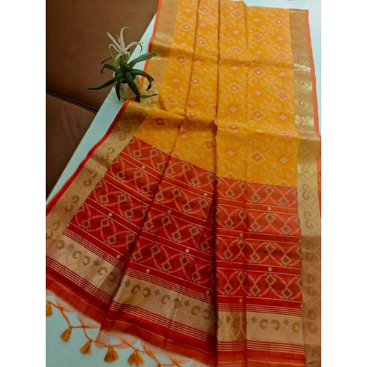 Tremendous Women's Raw Silk Ikkat Saree With Blouse Piece