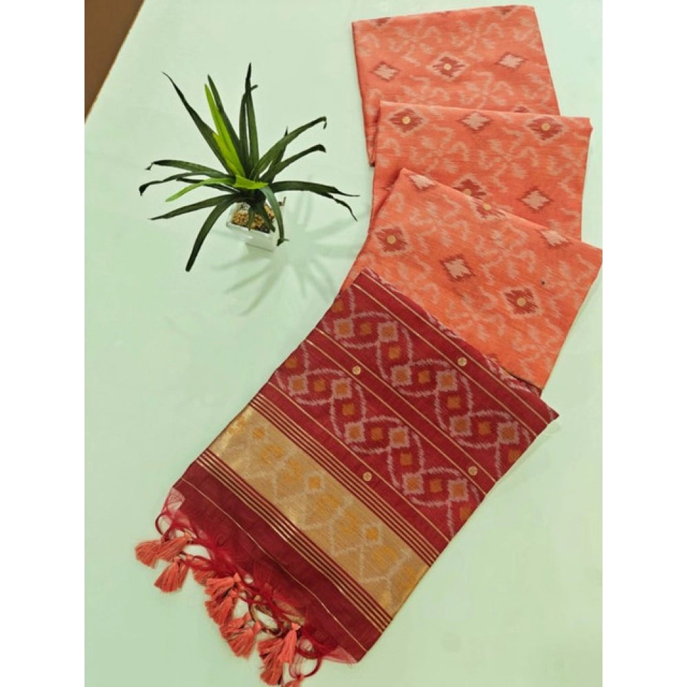 Tremendous Women's Raw Silk Ikkat Saree With Blouse Piece