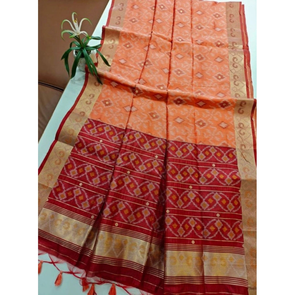 Tremendous Women's Raw Silk Ikkat Saree With Blouse Piece