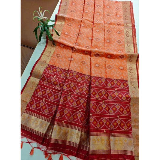 Tremendous Women's Raw Silk Ikkat Saree With Blouse Piece