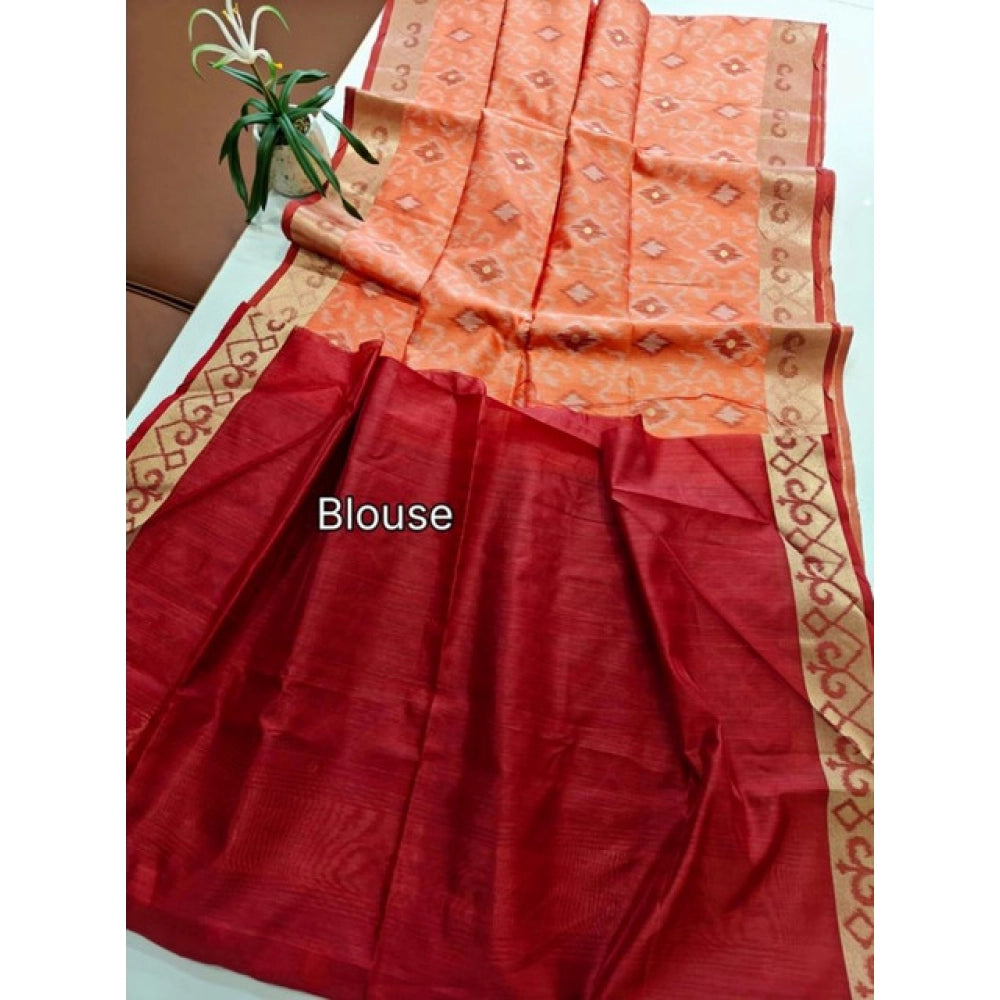 Tremendous Women's Raw Silk Ikkat Saree With Blouse Piece