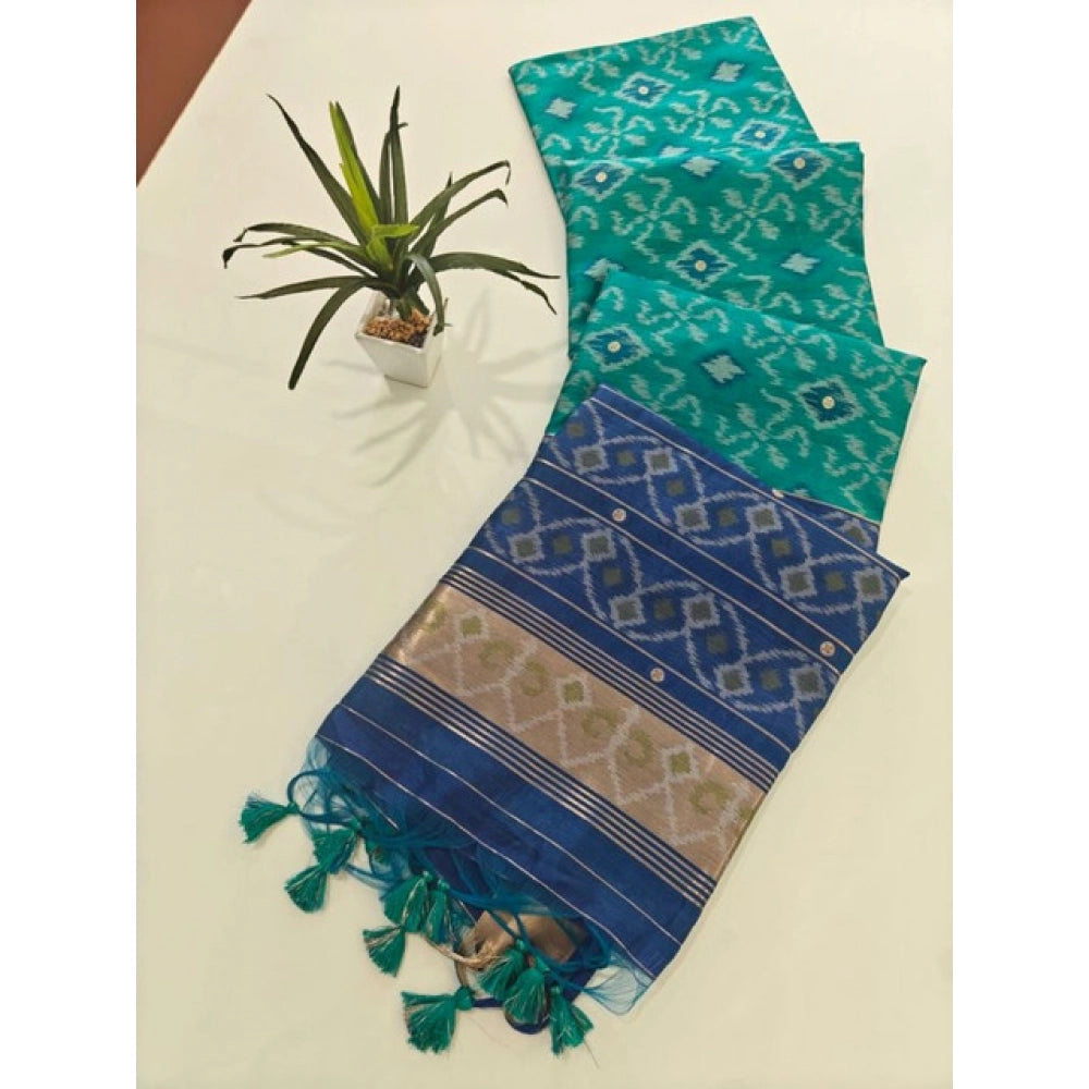 Tremendous Women's Raw Silk Ikkat Saree With Blouse Piece