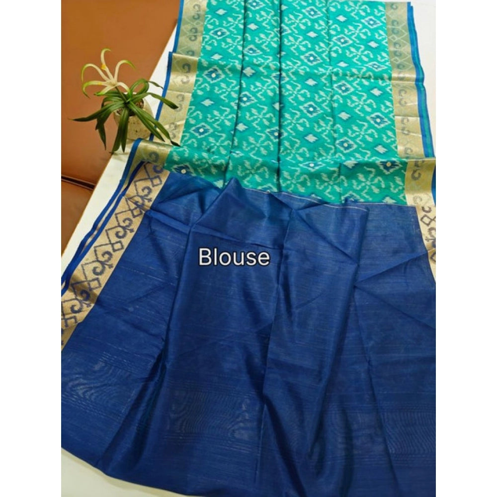 Tremendous Women's Raw Silk Ikkat Saree With Blouse Piece