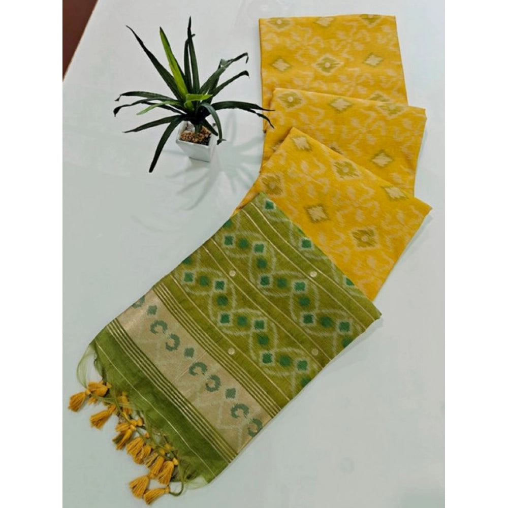 Tremendous Women's Raw Silk Ikkat Saree With Blouse Piece