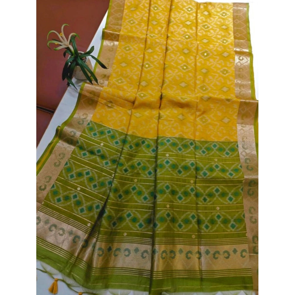Tremendous Women's Raw Silk Ikkat Saree With Blouse Piece