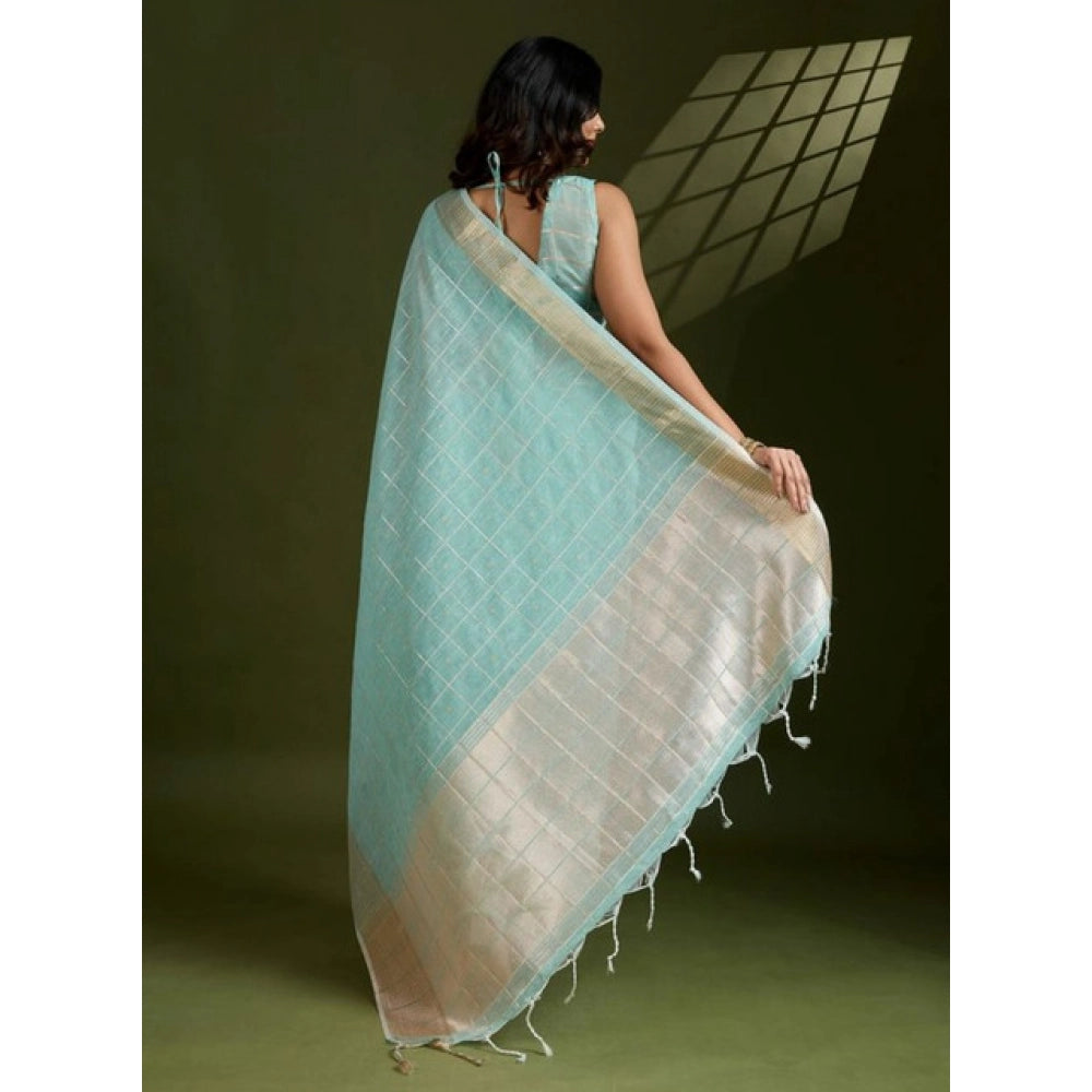 Charming Women's Tissue Checks With Buttis Saree With Blouse Piece