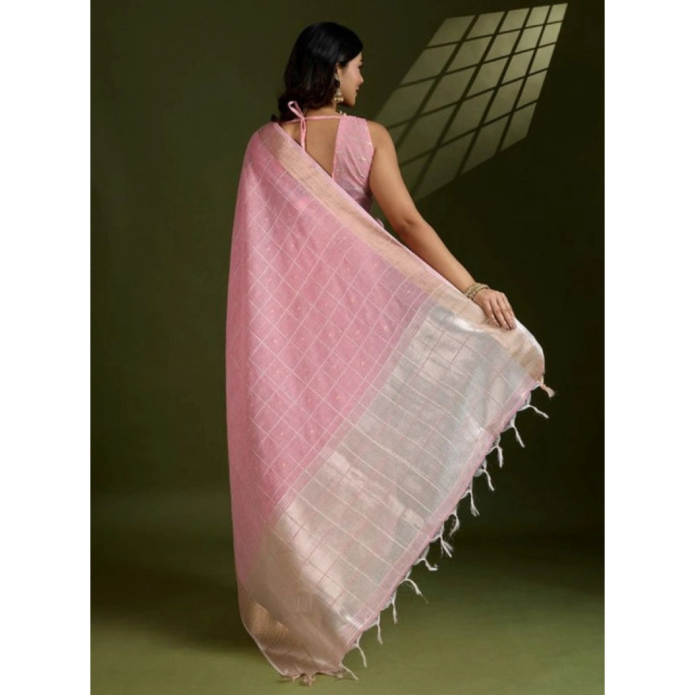 Charming Women's Tissue Checks With Buttis Saree With Blouse Piece