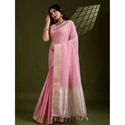 Charming Women's Tissue Checks With Buttis Saree With Blouse Piece