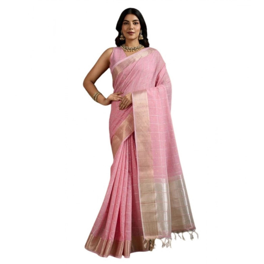 Charming Women's Tissue Checks With Buttis Saree With Blouse Piece