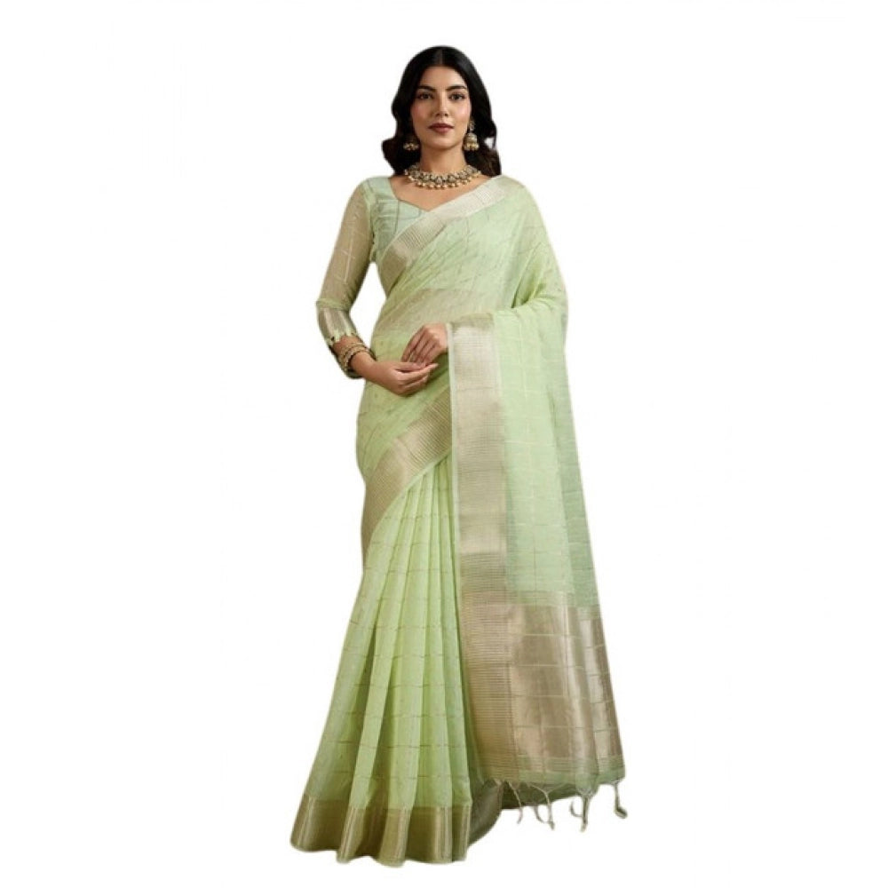 Charming Women's Tissue Checks With Buttis Saree With Blouse Piece