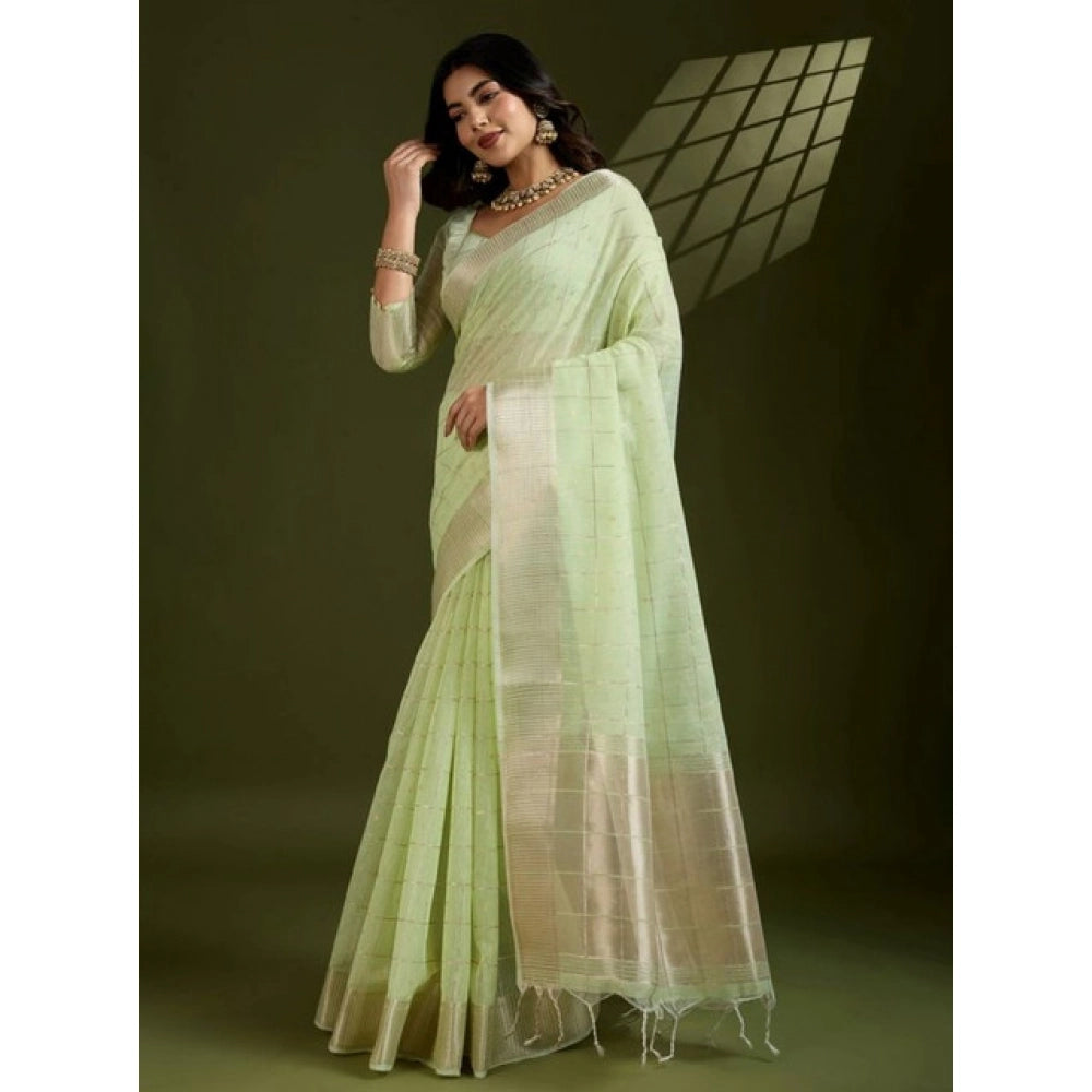 Charming Women's Tissue Checks With Buttis Saree With Blouse Piece