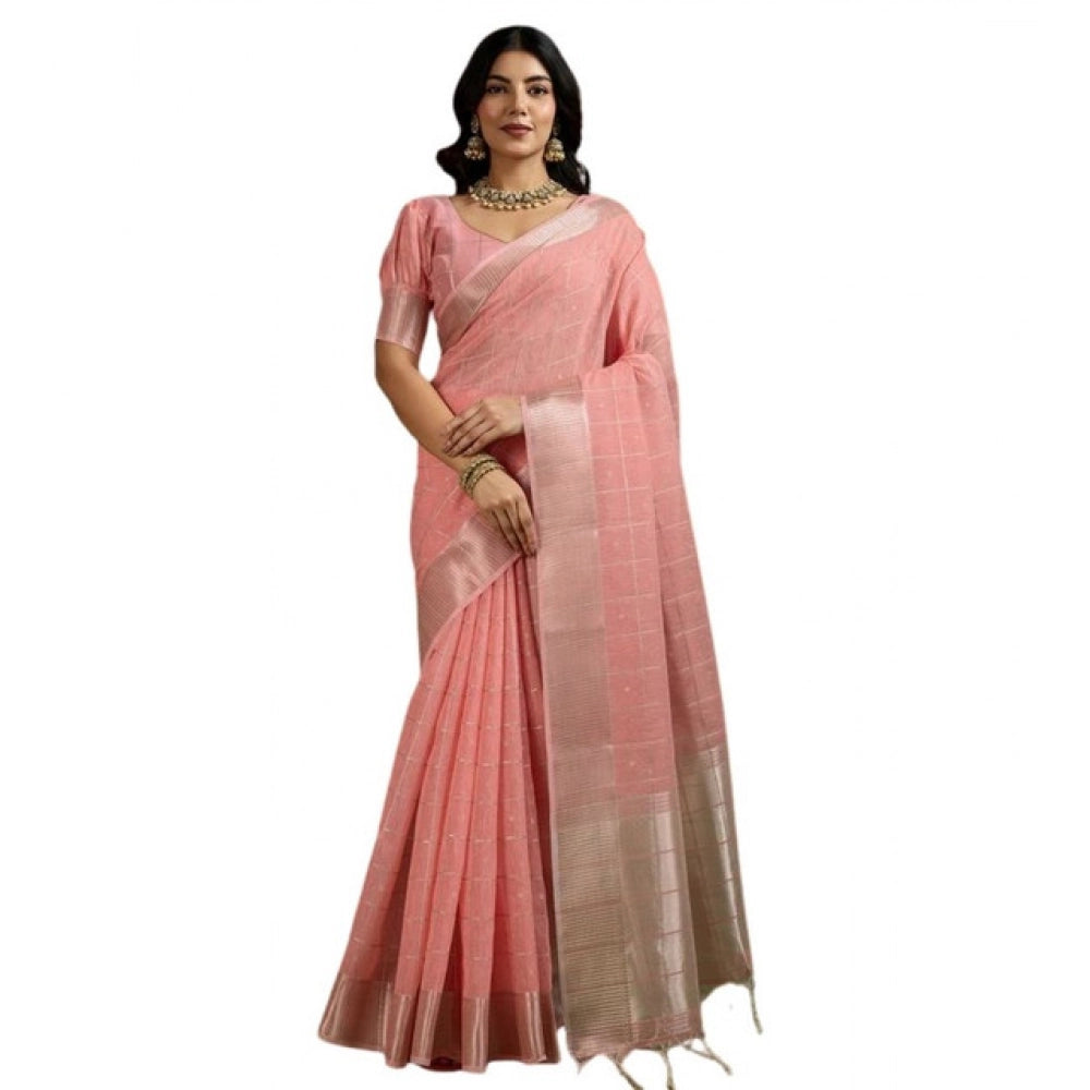 Charming Women's Tissue Checks With Buttis Saree With Blouse Piece