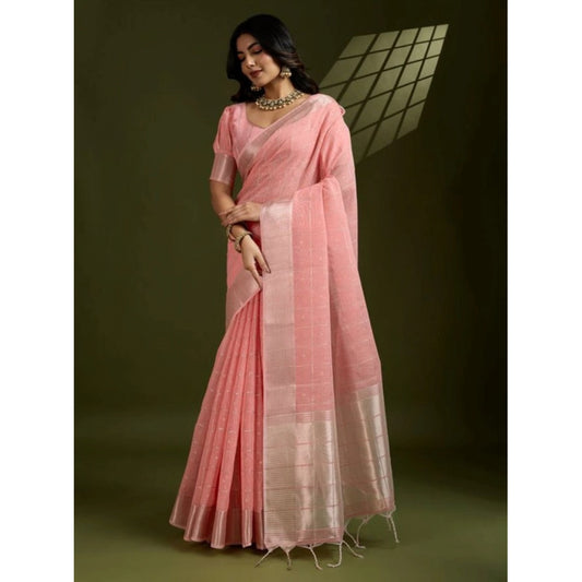 Charming Women's Tissue Checks With Buttis Saree With Blouse Piece