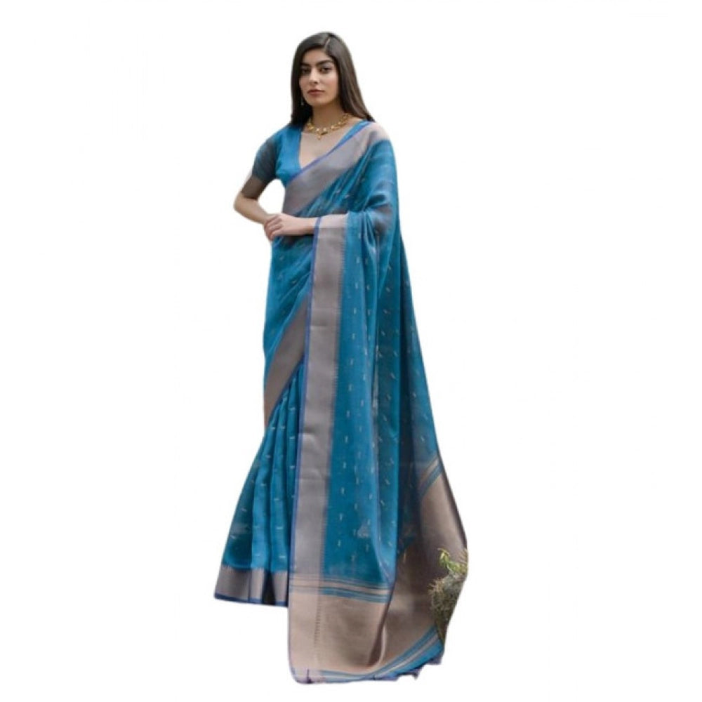 Casual Women's Silk Blend Butti Pattern Saree With Blouse Piece